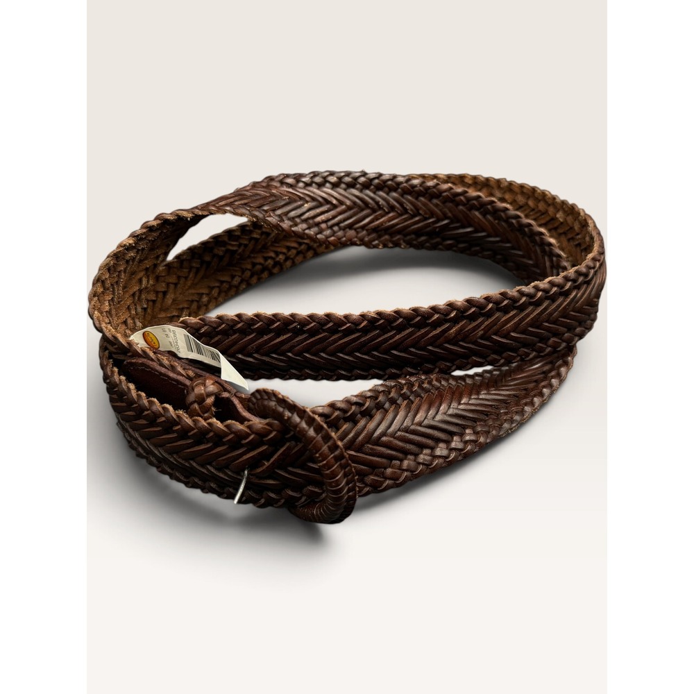 Talbots Brown Woven Braided Leather Belt Round Buckle 44" - Picture 2 of 8